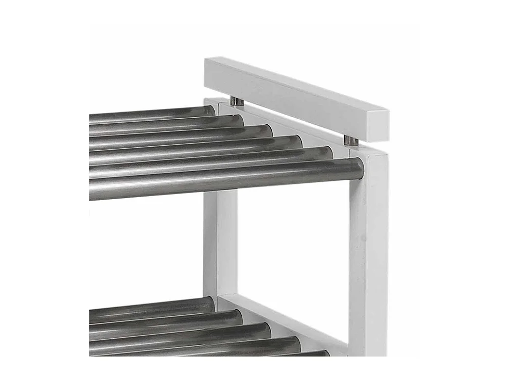 Schuhregal in Weiß Eiche massiv Edelstahl