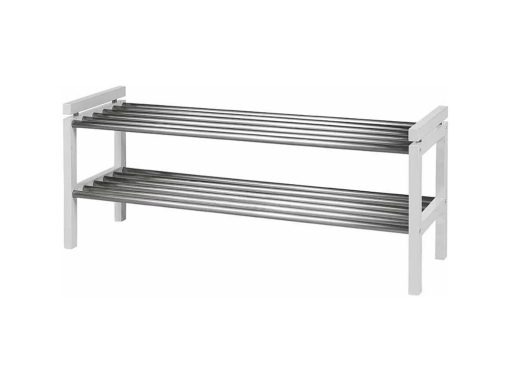 Schuhregal in Weiß Eiche massiv Edelstahl