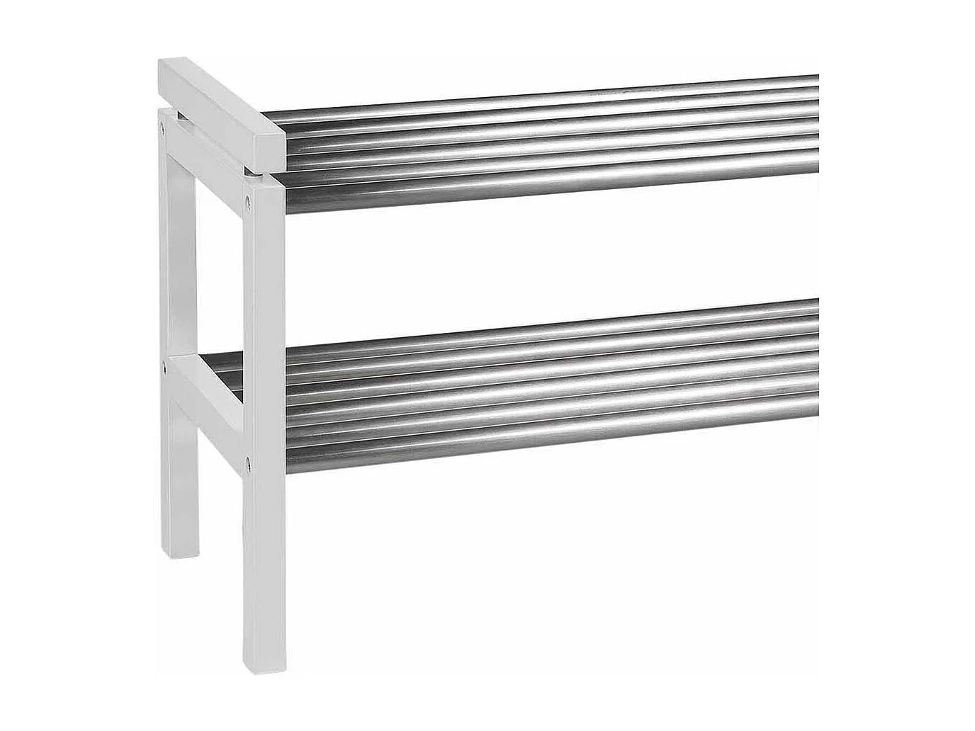 Schuhregal in Weiß Eiche massiv Edelstahl