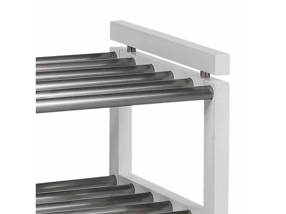 Schuhregal in Weiß Eiche massiv Edelstahl