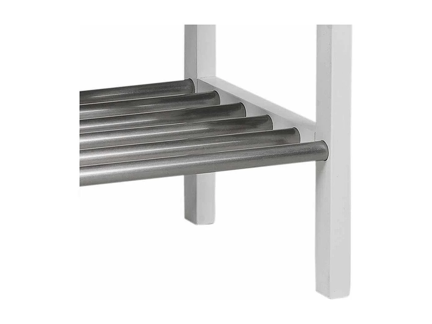 Schuhregal in Weiß Eiche massiv Edelstahl