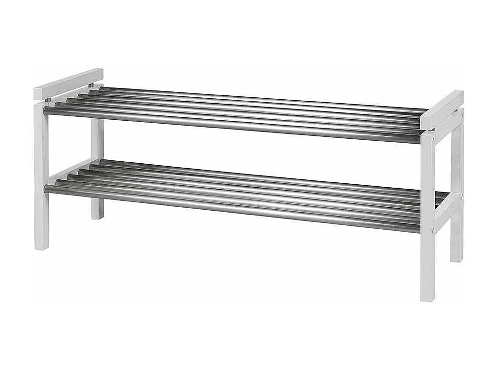 Schuhregal in Weiß Eiche massiv Edelstahl