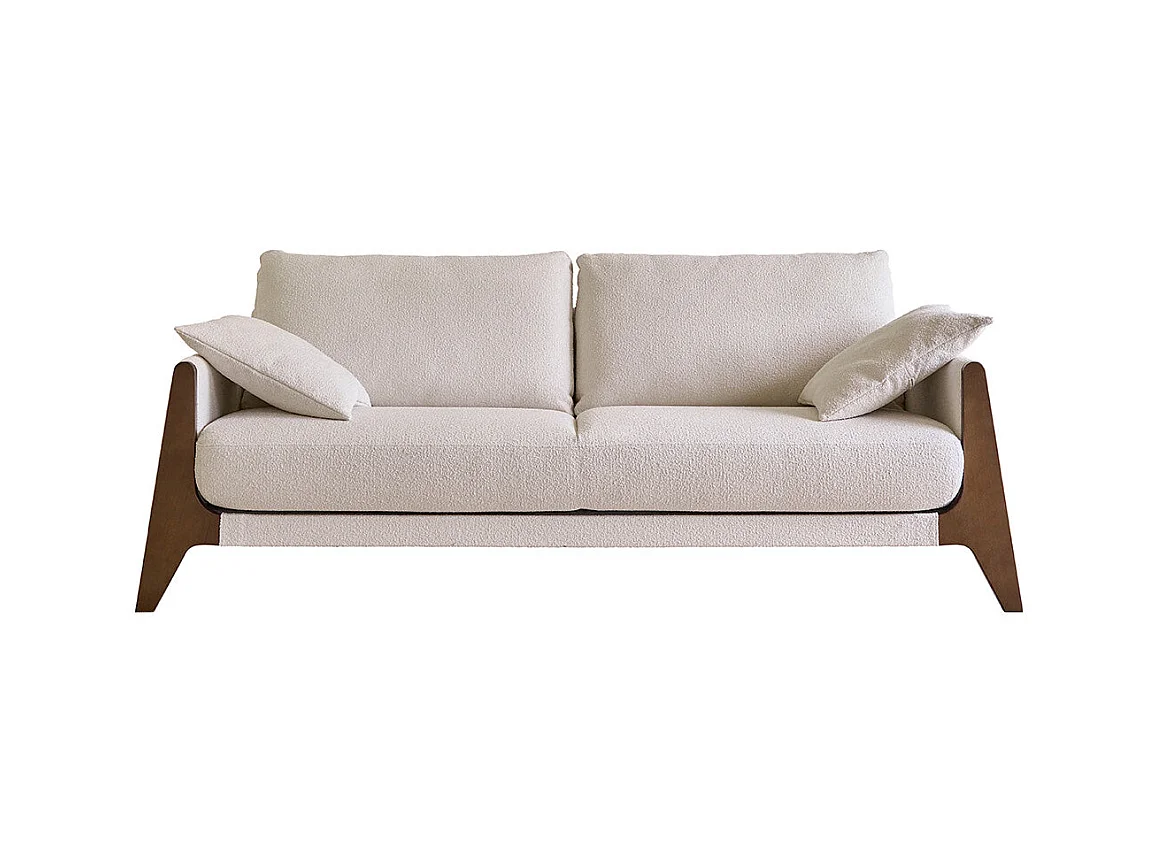 Canapé droit 3 places en bois massif et tissu bouclette