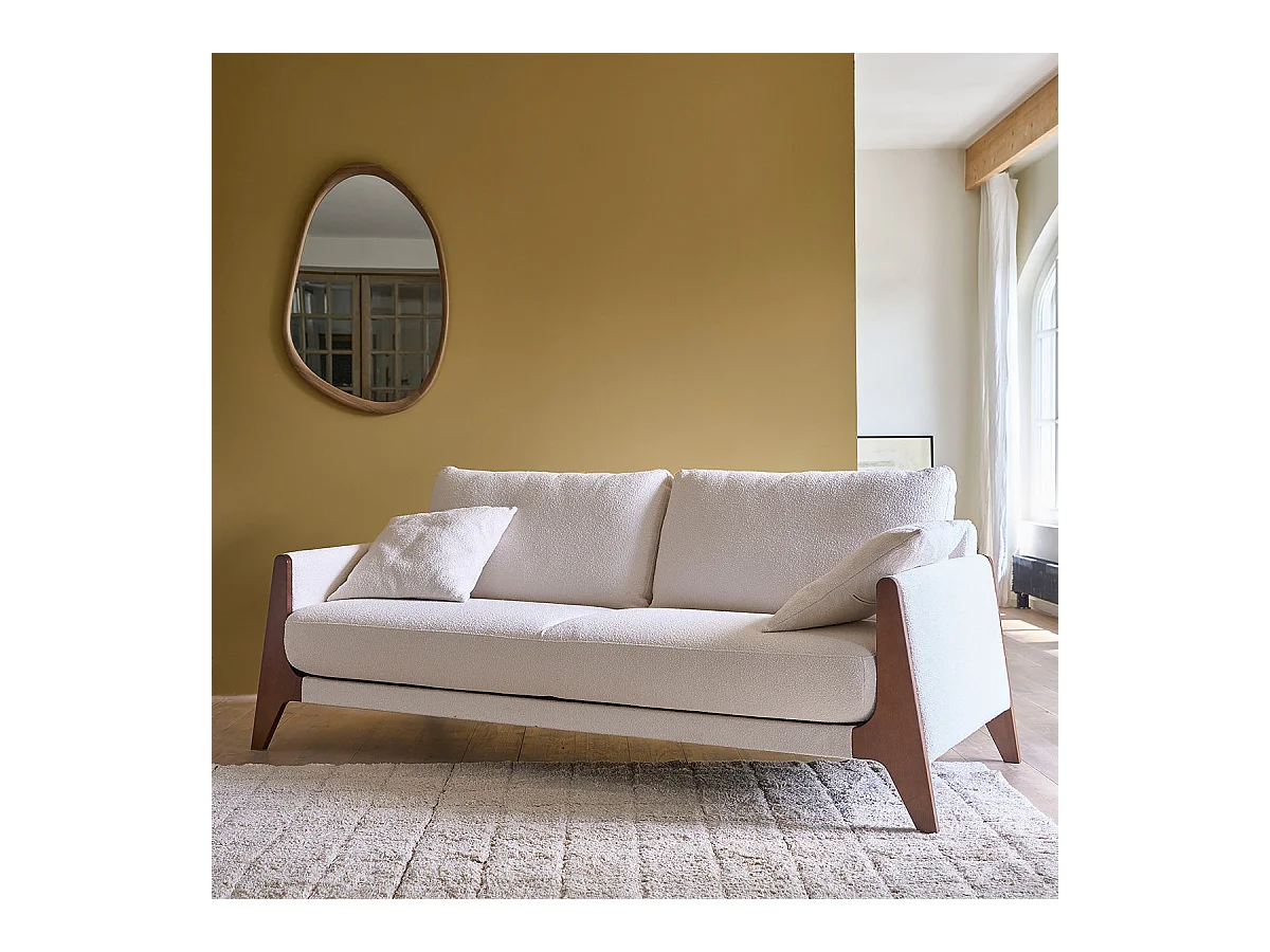 Canapé droit 3 places en bois massif et tissu bouclette