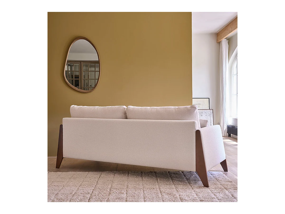 Canapé droit 3 places en bois massif et tissu bouclette