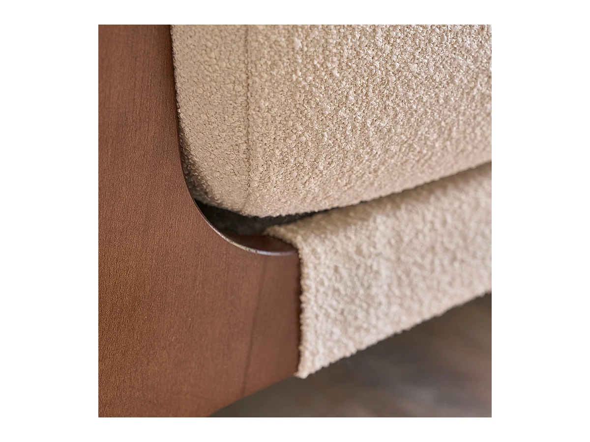 Canapé droit 3 places en bois massif et tissu bouclette