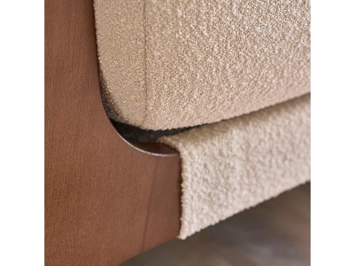 Sofá recto de 4 plazas de madera maciza y bouclette blanco