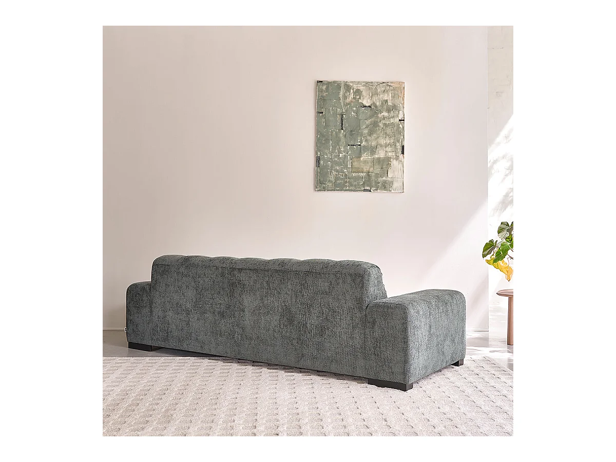 Canapé droit 4 places en velours tressé vert de gris