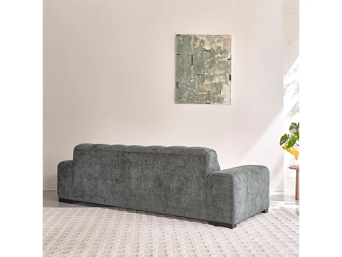 Divano lineare a 4 posti in velluto intrecciato grigio-verde