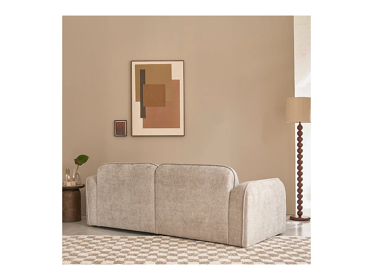 Canapé droit 3 places en velours tressé beige