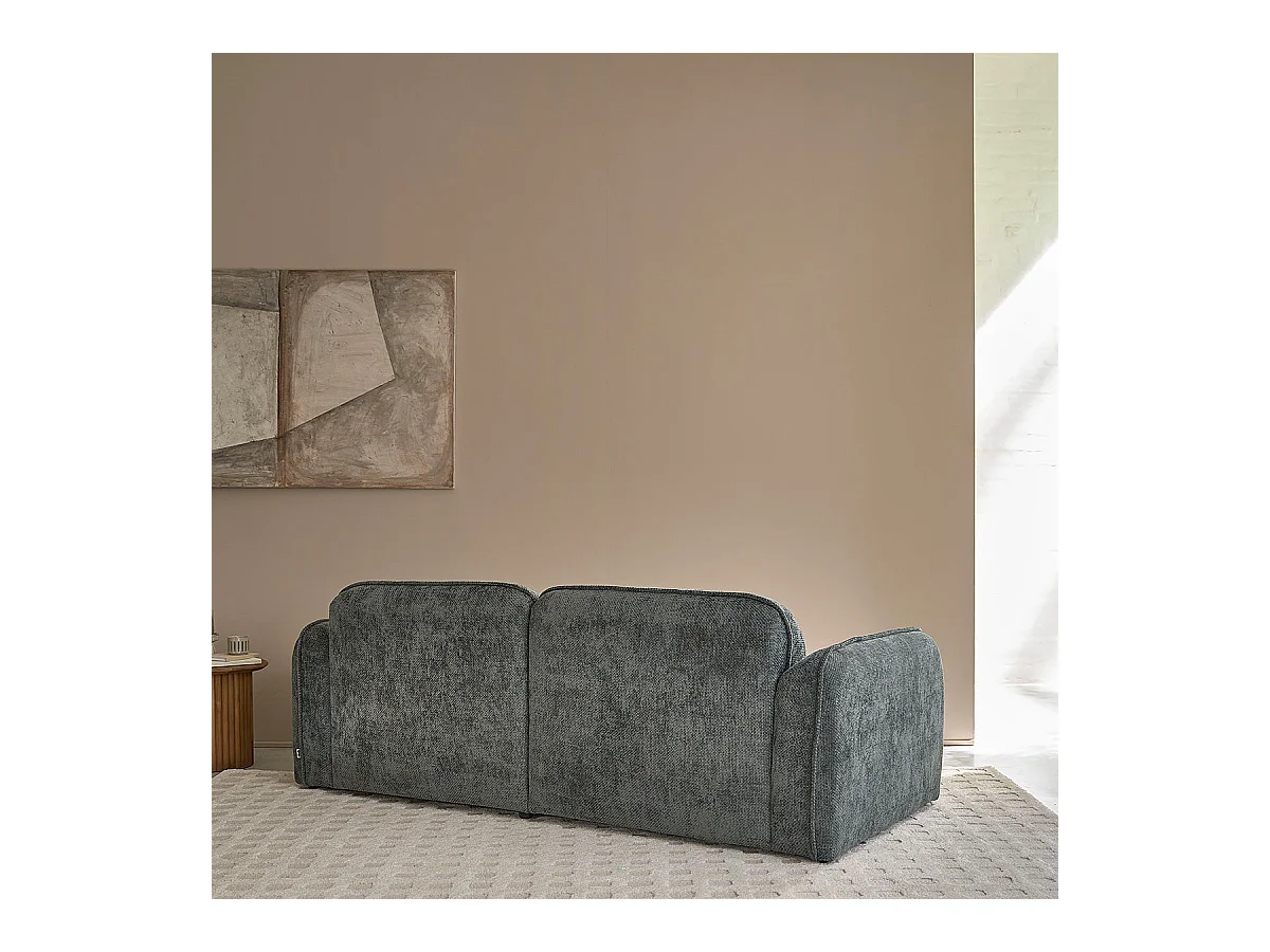 Canapé droit 3 places en velours tressé vert de gris