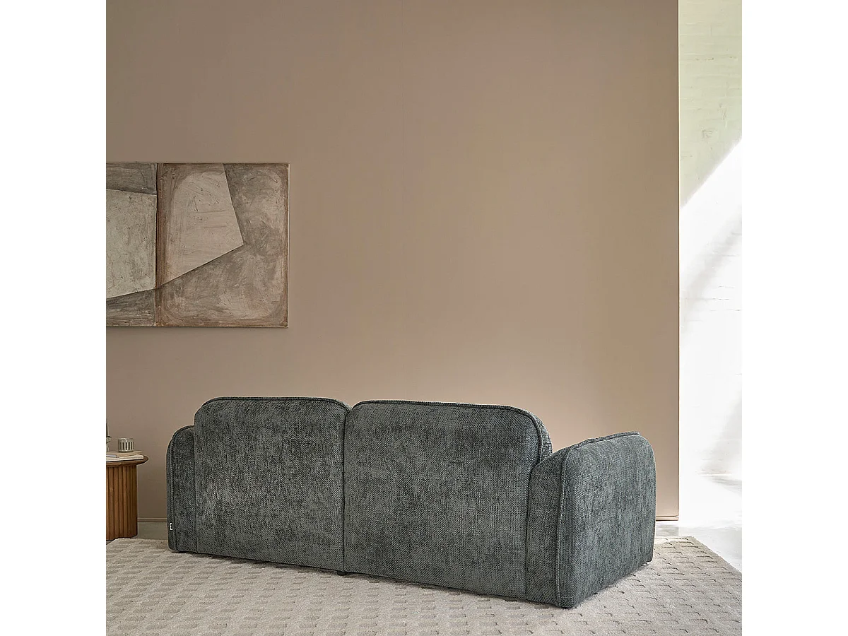Divano lineare a 3 posti in velluto testurizzato grigio-verde