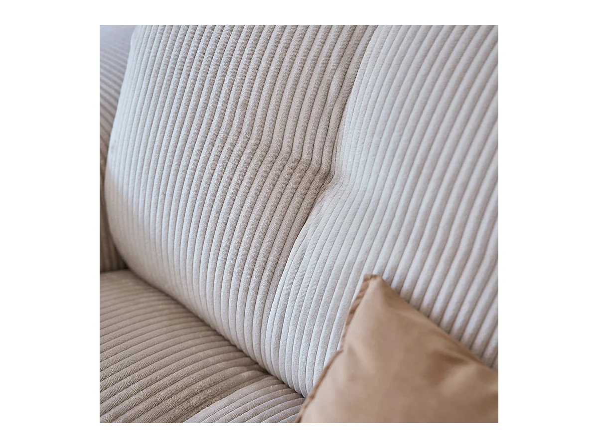 Divano lineare 4 posti in velluto a coste ecrù