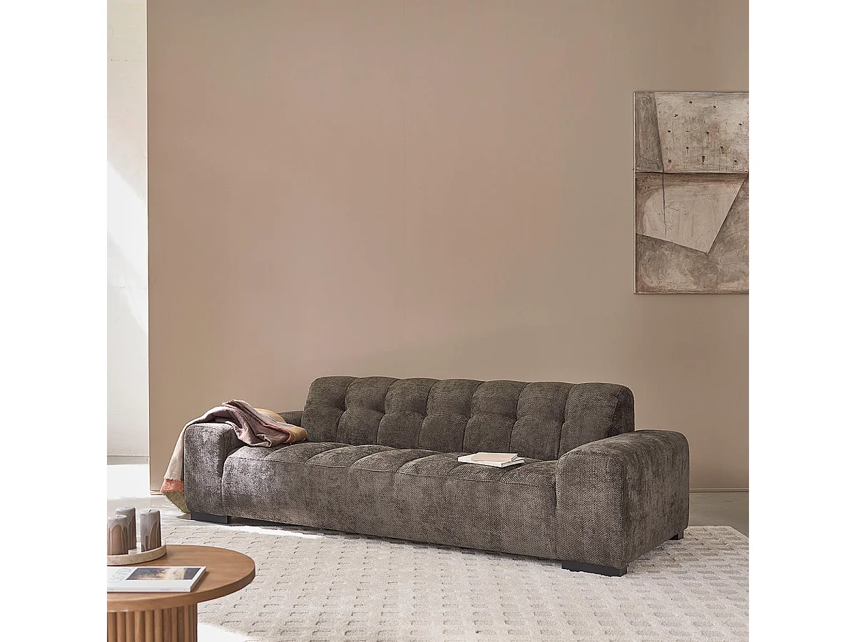 Divano lineare a 4 posti in velluto intrecciato Moka