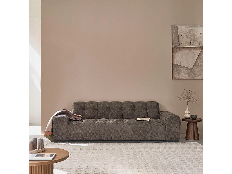 Divano lineare a 4 posti in velluto intrecciato Moka