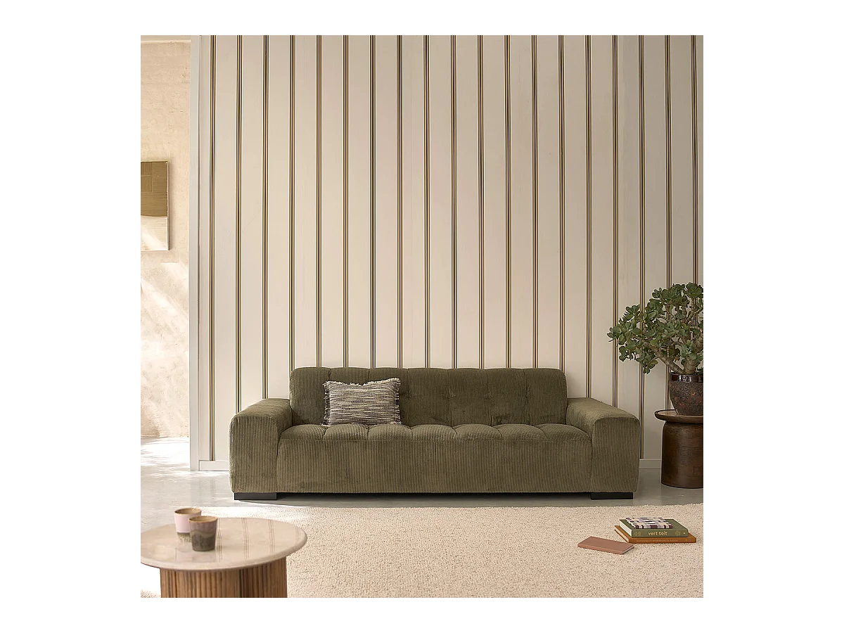 Canapé droit 4 places en velours côtelé kaki