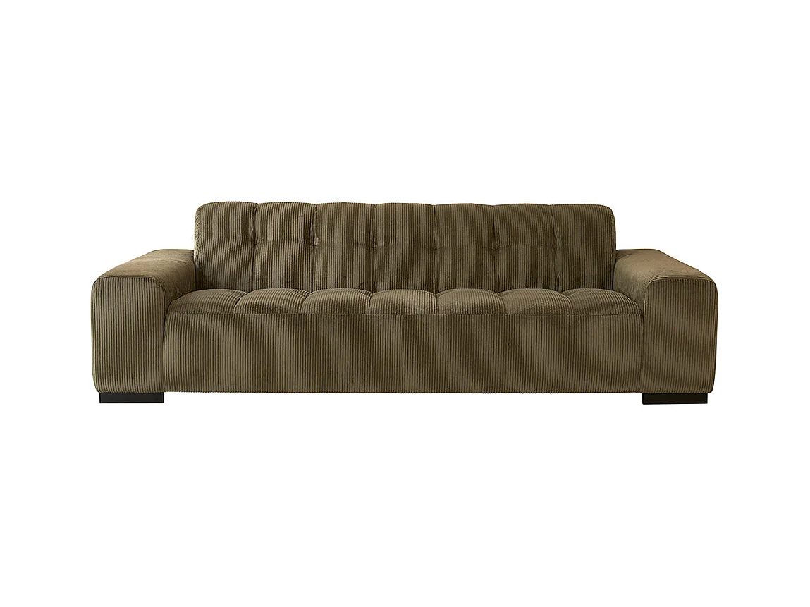 Canapé droit 4 places en velours côtelé kaki