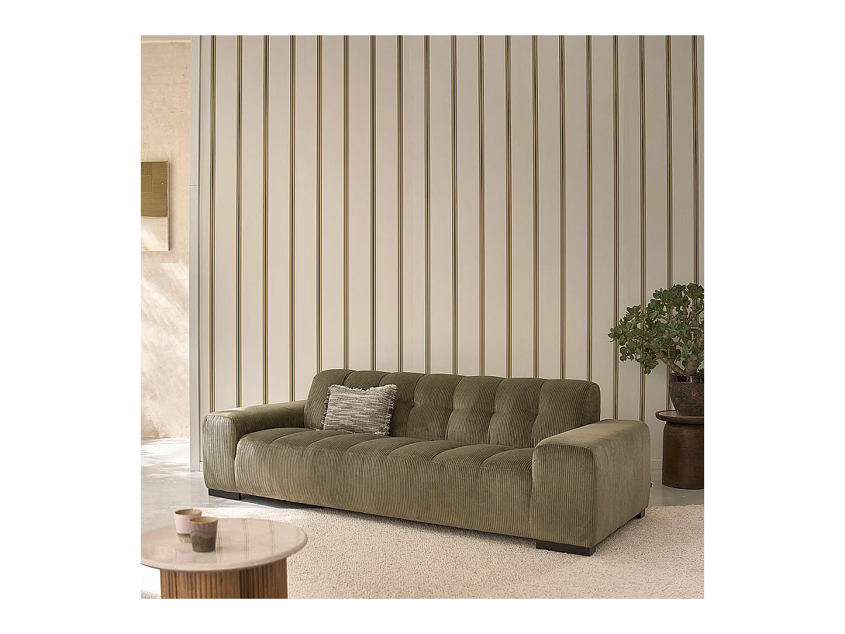 Canapé droit 4 places en velours côtelé kaki
