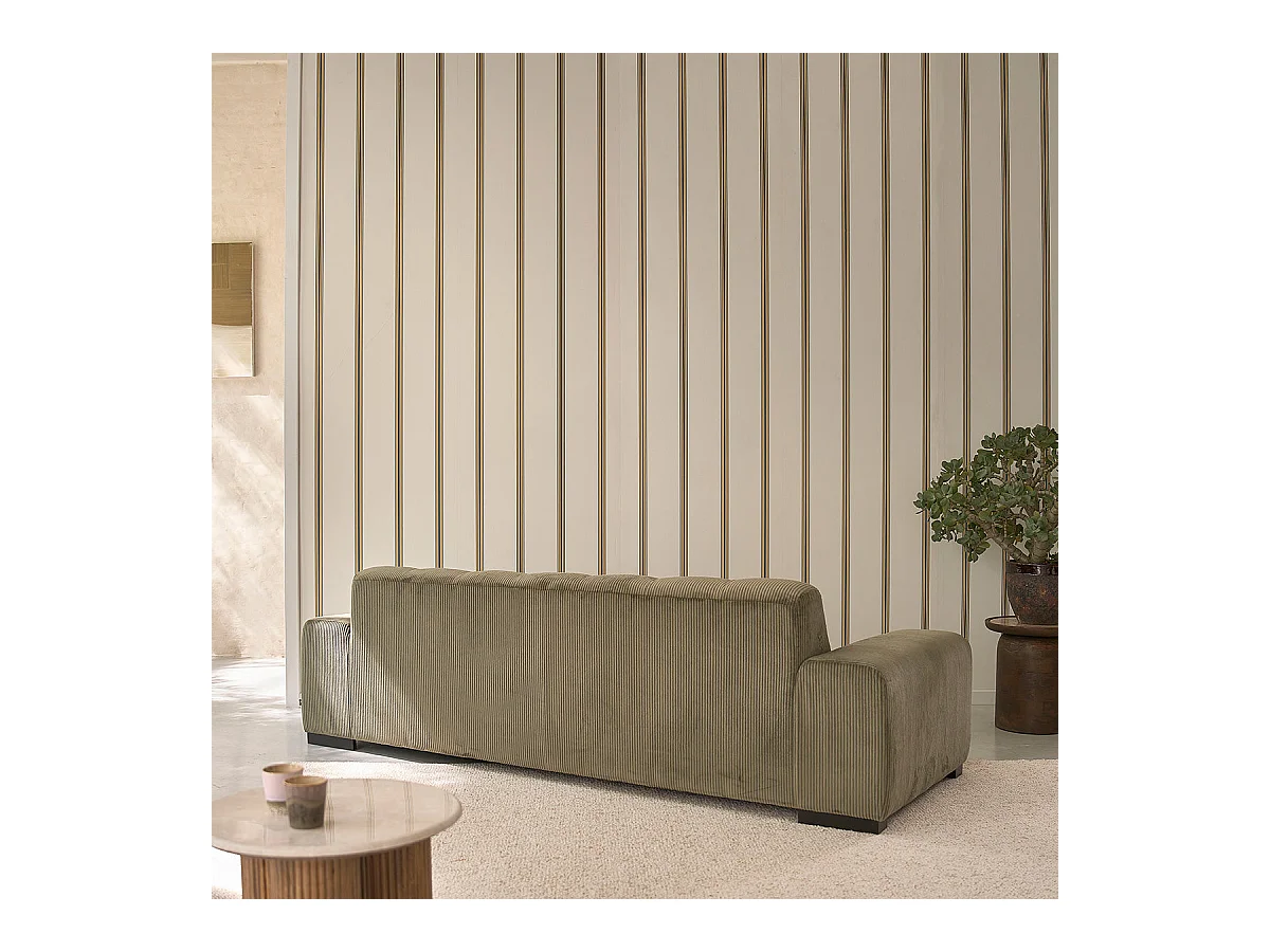 Canapé droit 4 places en velours côtelé kaki