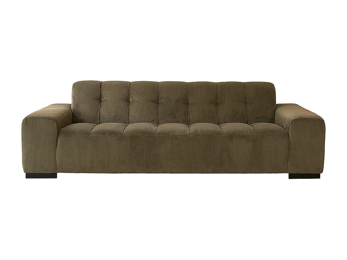 Canapé droit 4 places en velours côtelé kaki