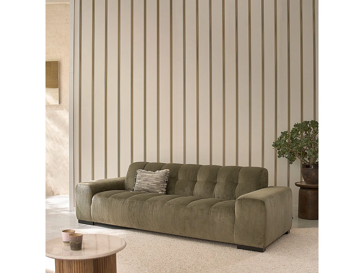 Canapé droit 4 places en velours côtelé kaki