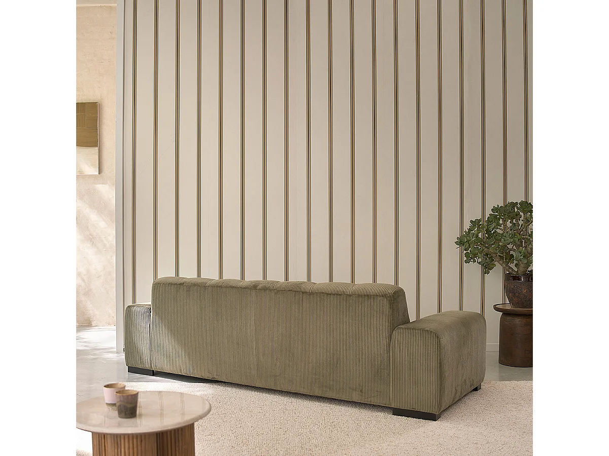 Canapé droit 4 places en velours côtelé kaki