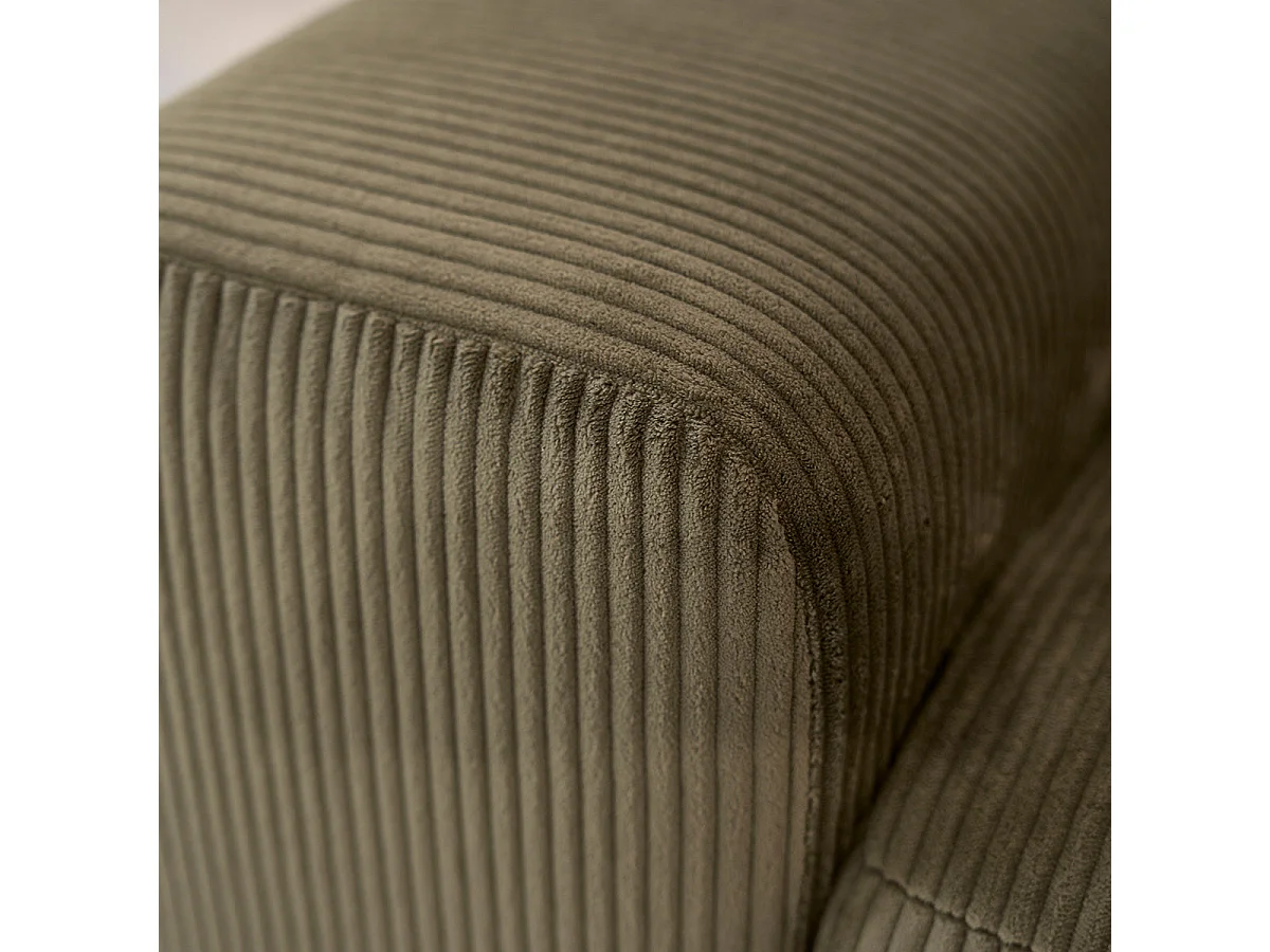 Canapé droit 4 places en velours côtelé kaki