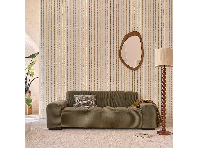 Canapé droit 3 places en velours côtelé kaki