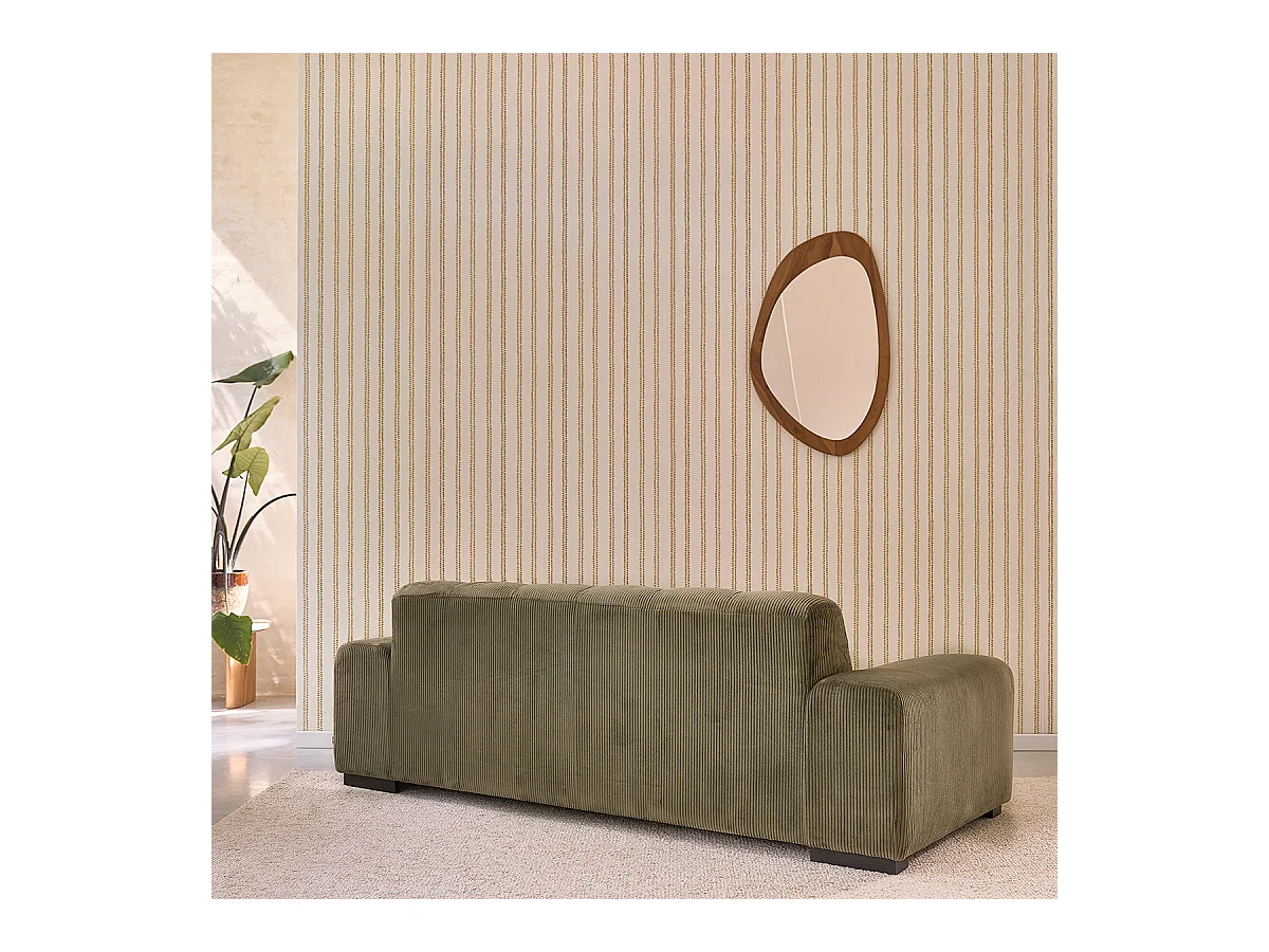 Canapé droit 3 places en velours côtelé kaki