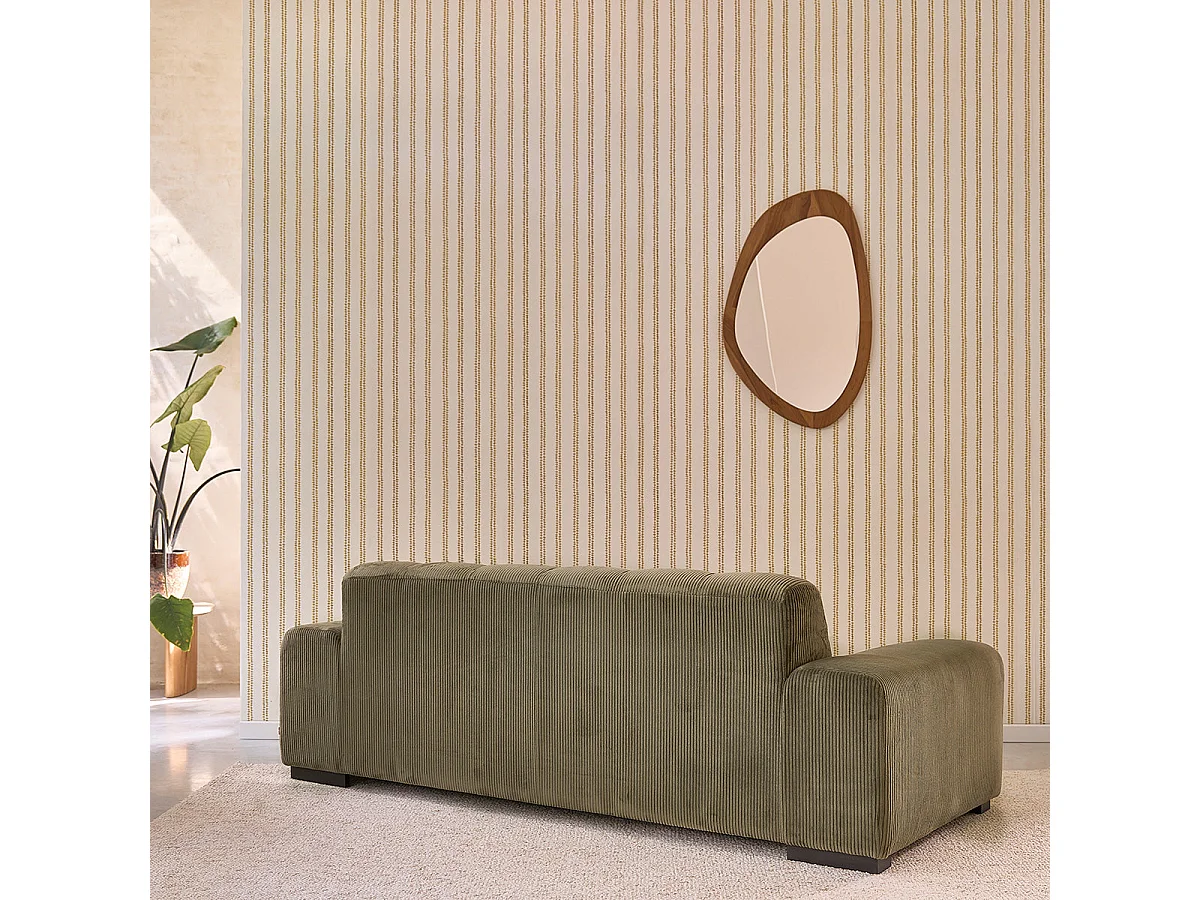 Canapé droit 3 places en velours côtelé kaki