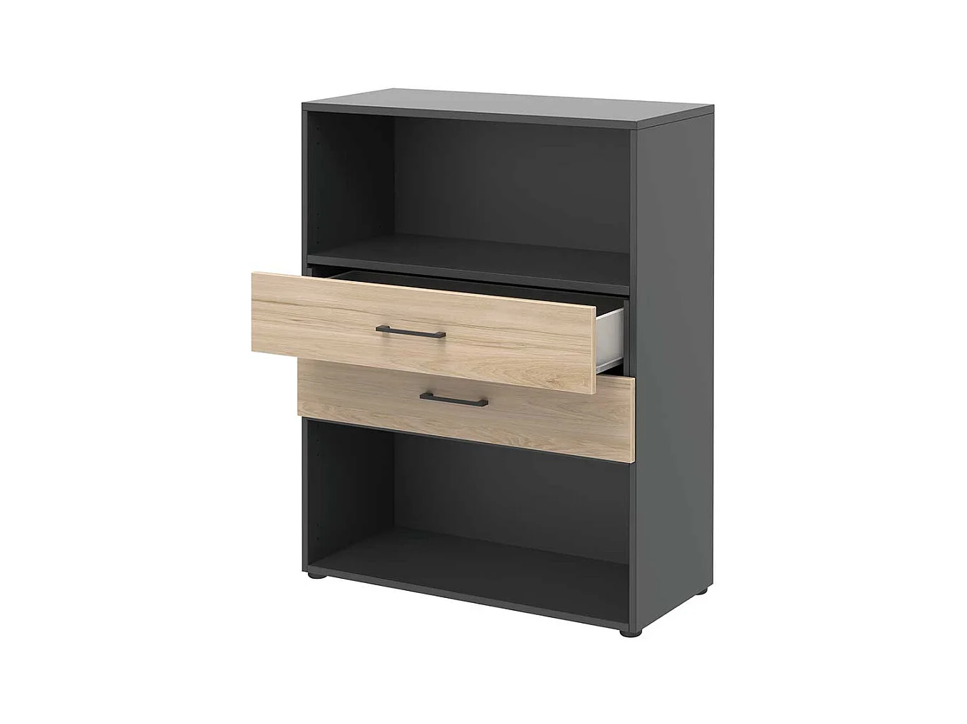 B�roregal mit Schubladen in Hickory Holzoptik Anthrazit