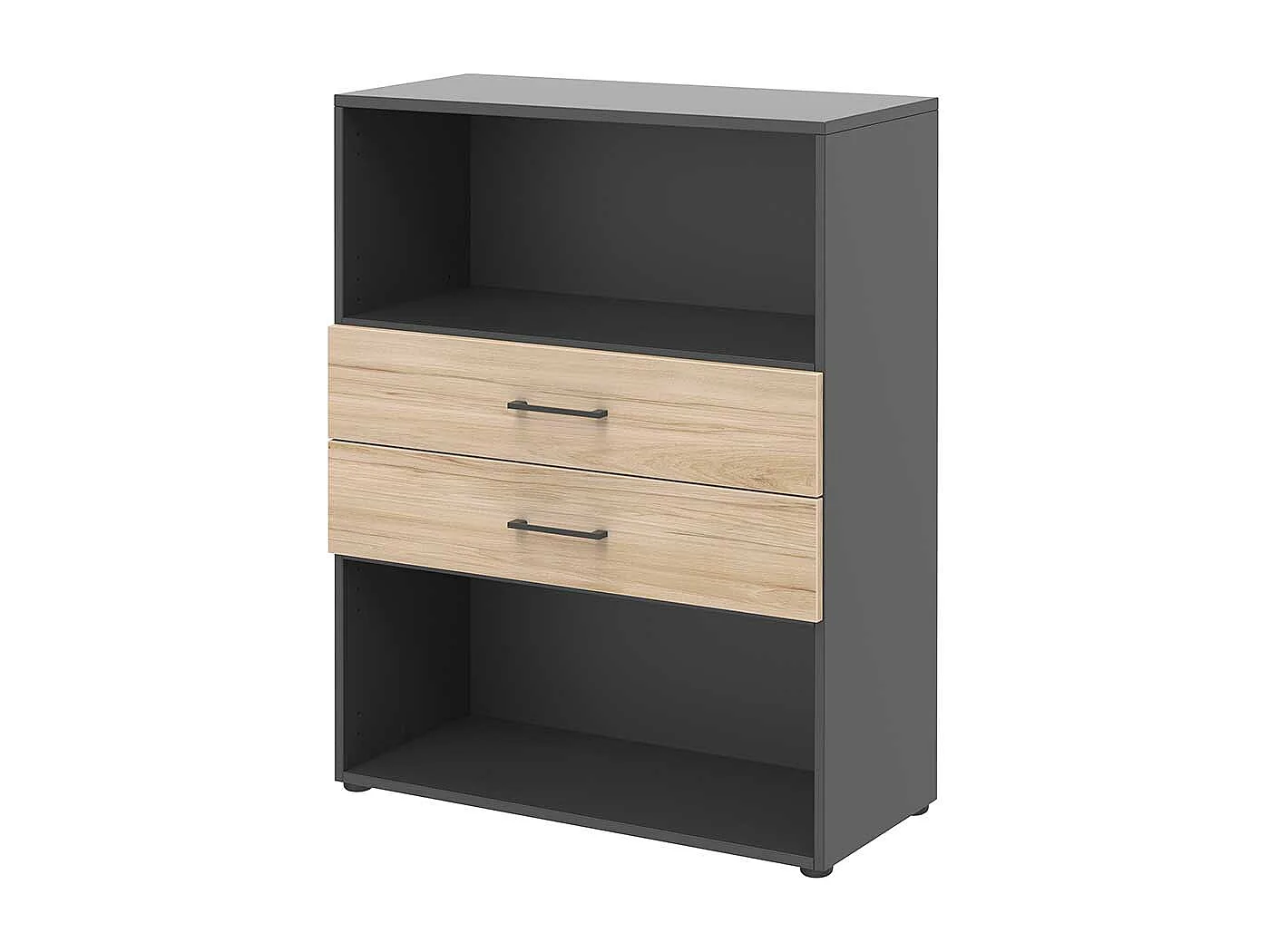 B�roregal mit Schubladen in Hickory Holzoptik Anthrazit