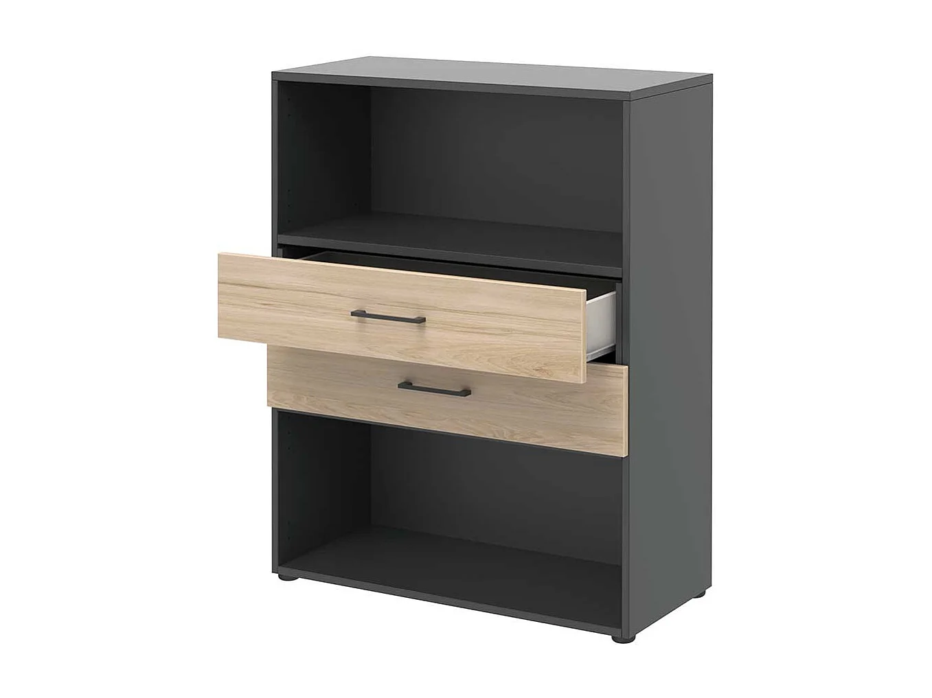 B�roregal mit Schubladen in Hickory Holzoptik Anthrazit