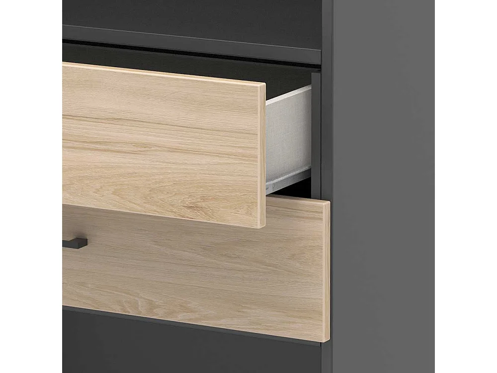 B�roregal mit Schubladen in Hickory Holzoptik Anthrazit