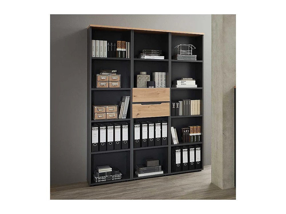 Ordnerregal hoch in Dunkelgrau & Wildeichefarben 45 cm breit