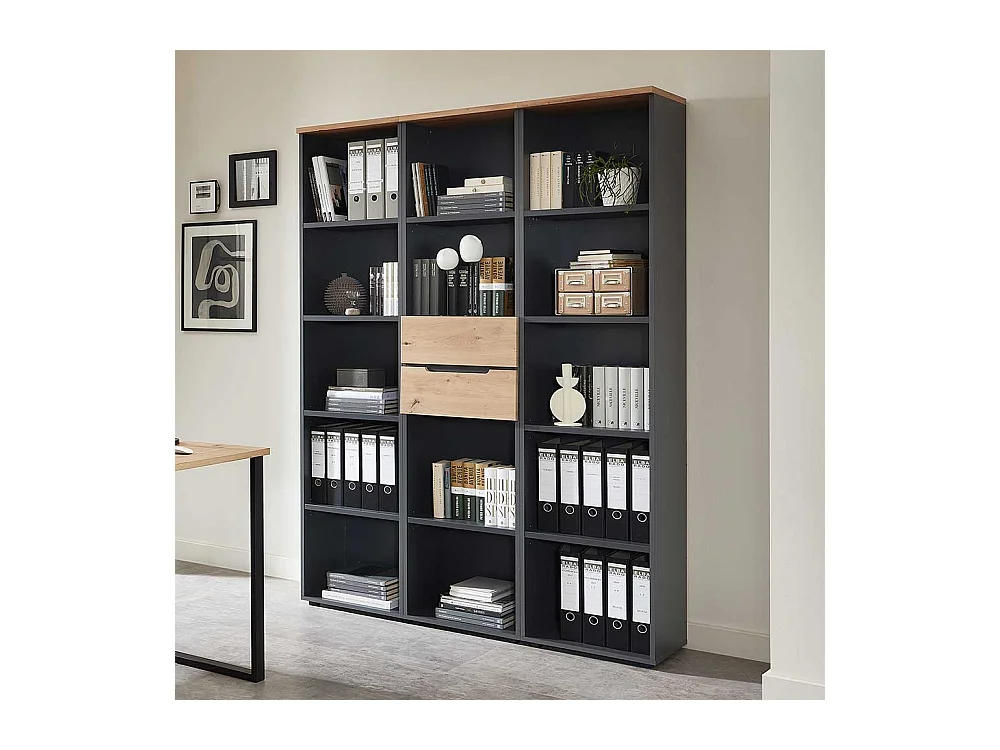 Ordnerregal hoch in Dunkelgrau & Wildeichefarben 45 cm breit