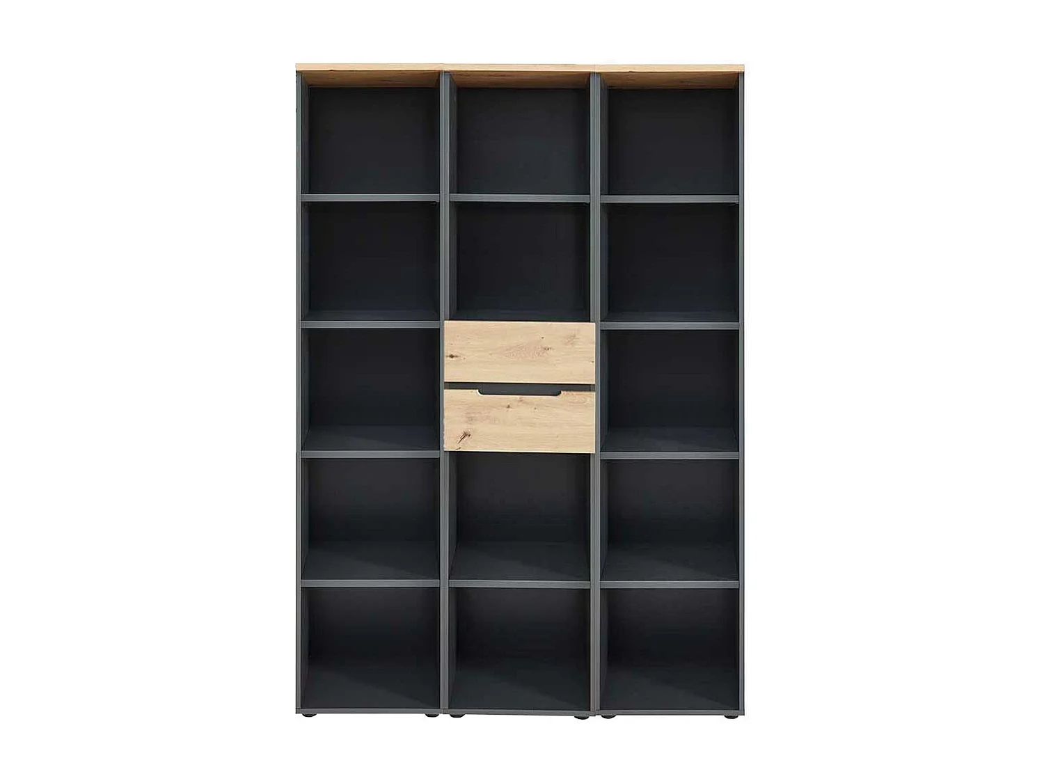 Büroregal Wand in Wildeichefarben Dunkelgrau (dreiteilig)