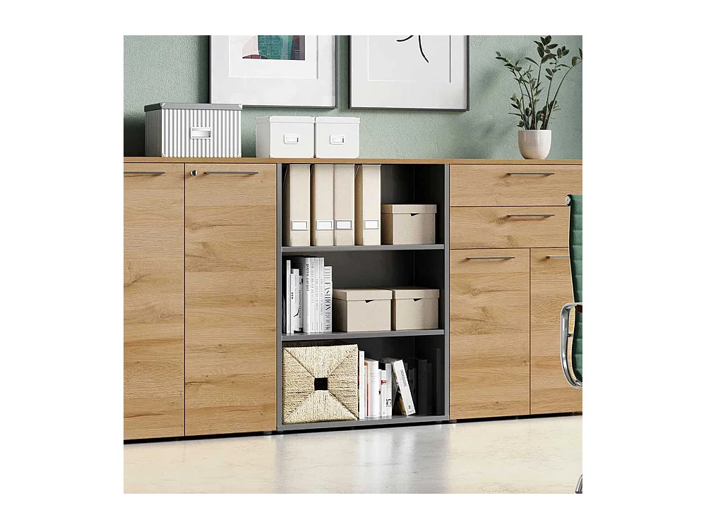 Aktenregal in Dunkelgrau und Wildeiche Optik 80 cm breit