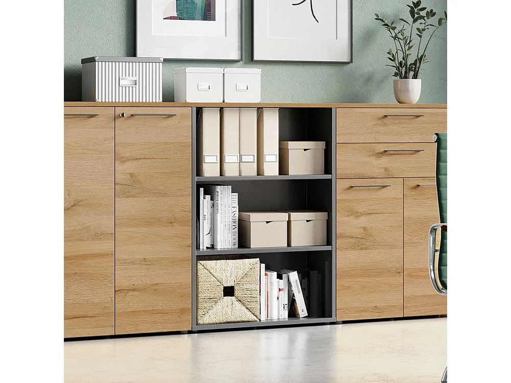 Aktenregal in Dunkelgrau und Wildeiche Optik 80 cm breit