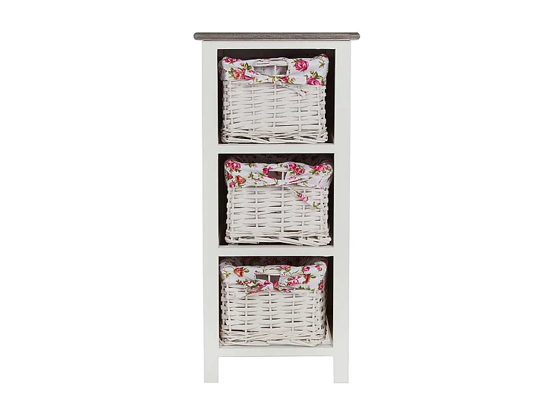 Holz Regal Landhaus mit drei Flechtkörben 69 cm hoch - 31 cm breit