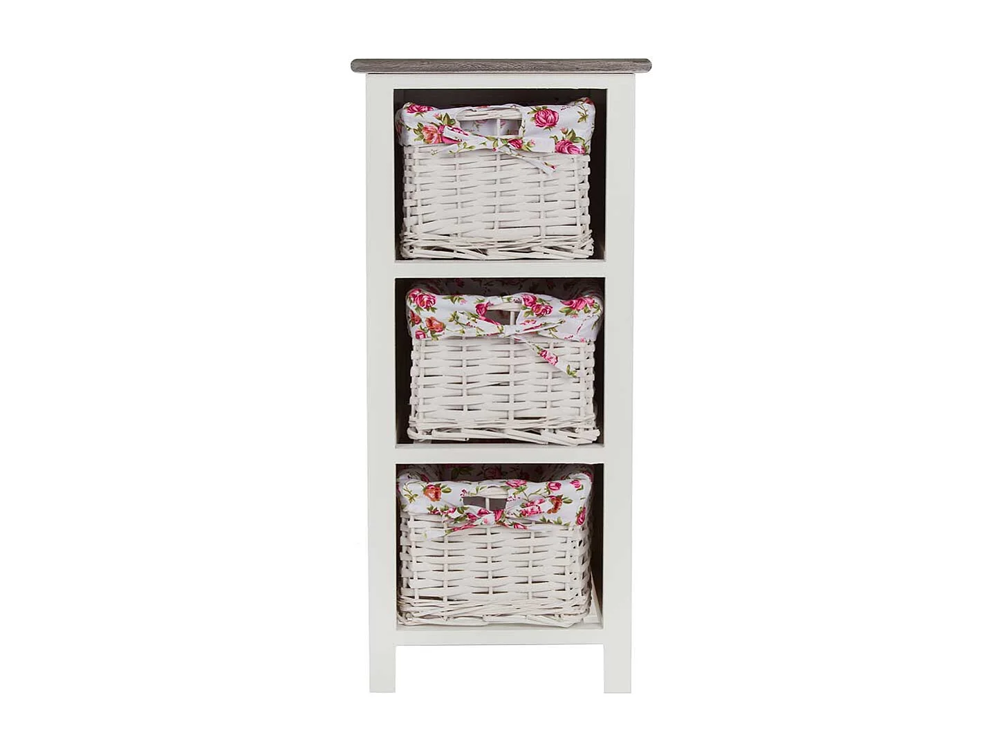 Holz Regal Landhaus mit drei Flechtkörben 69 cm hoch - 31 cm breit