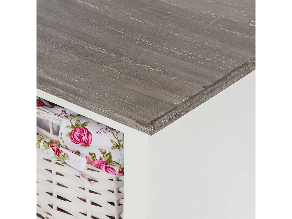 Holz Regal Landhaus mit drei Flechtkörben 69 cm hoch - 31 cm breit