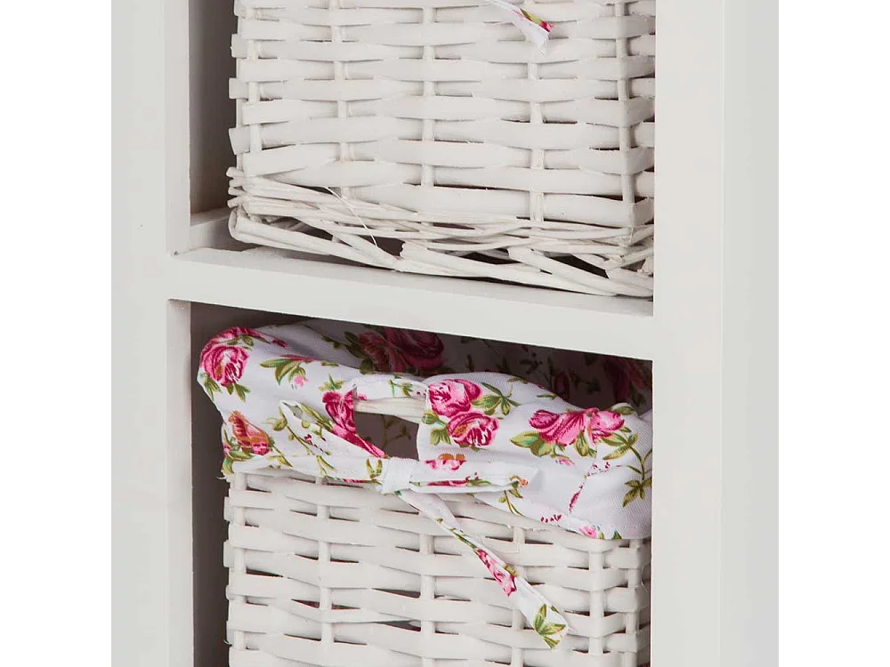 Holz Regal Landhaus mit drei Flechtkörben 69 cm hoch - 31 cm breit