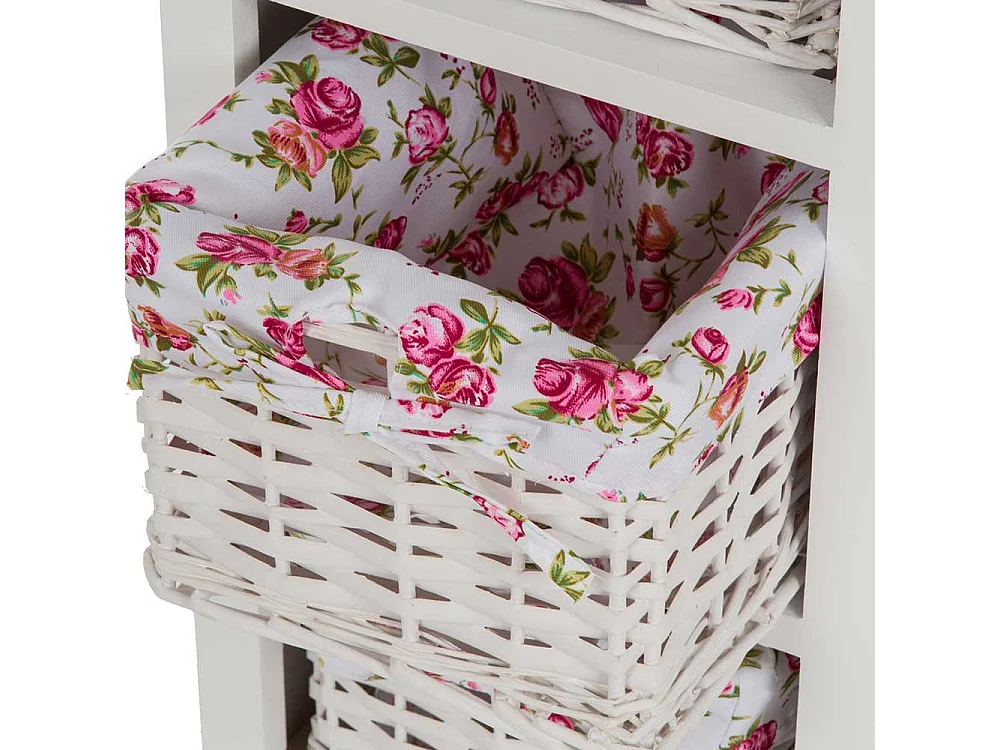 Holz Regal Landhaus mit drei Flechtkörben 69 cm hoch - 31 cm breit