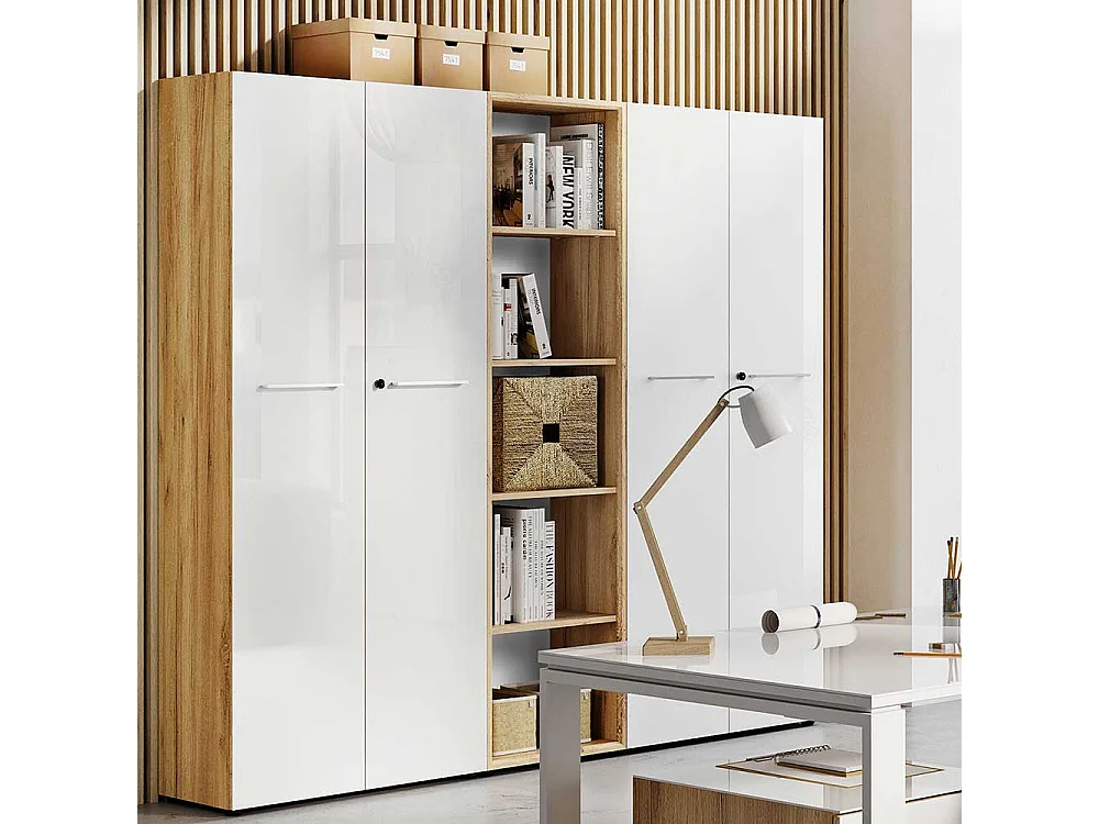 Büroregal in Weiß und Wildeiche Optik 50 cm breit