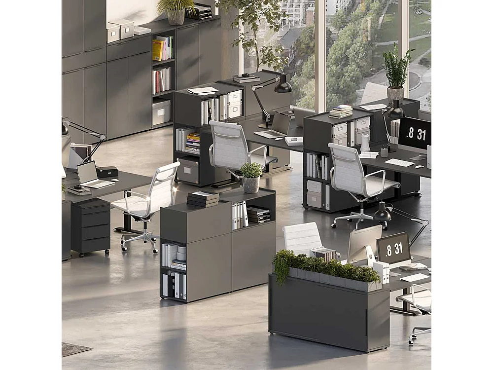Büroregal Raumteiler in Dunkelgrau melaminbeschichtet