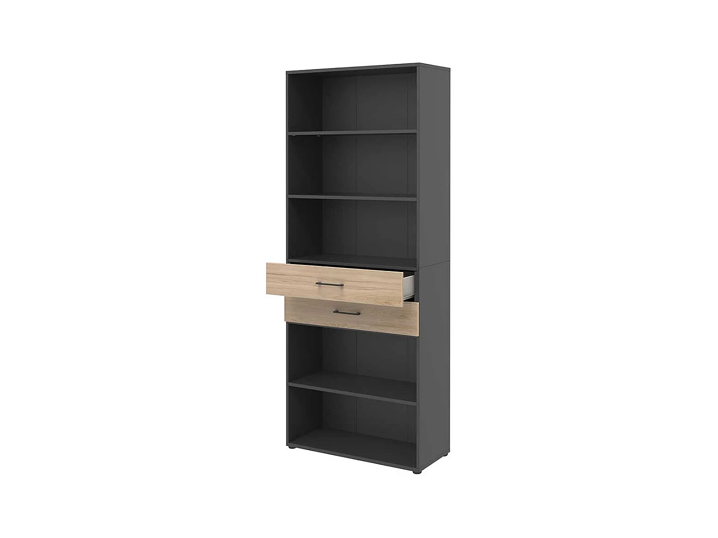 Hohes B�roregal mit zwei Schubladen R�ckwand