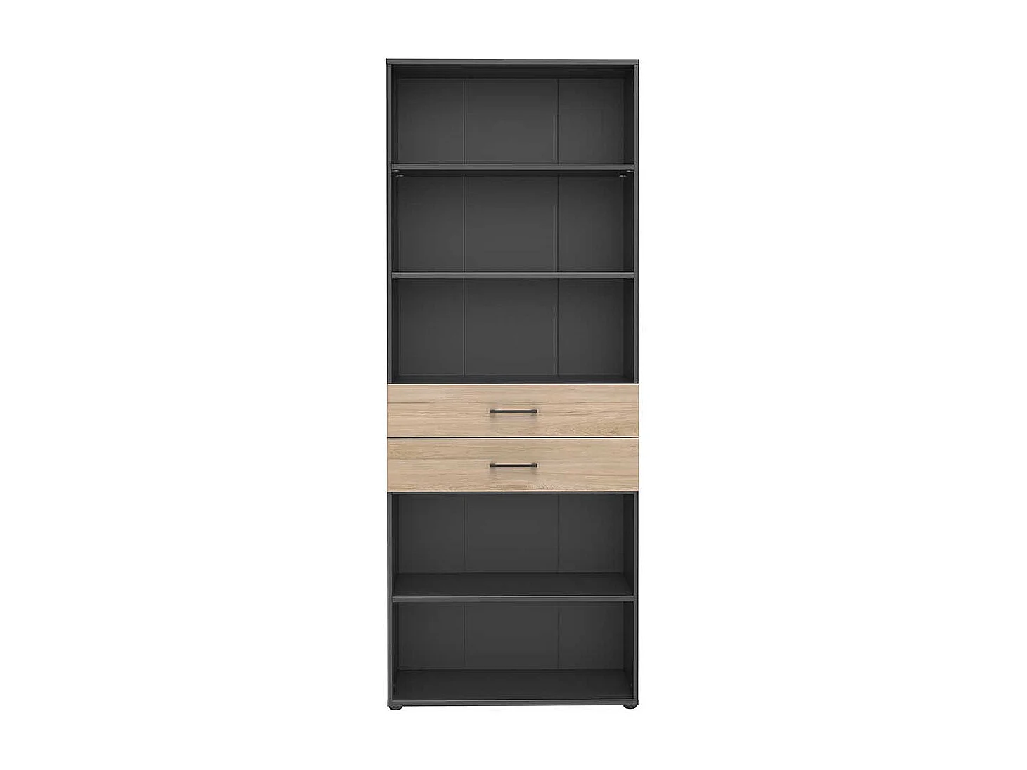 Hohes B�roregal mit zwei Schubladen R�ckwand