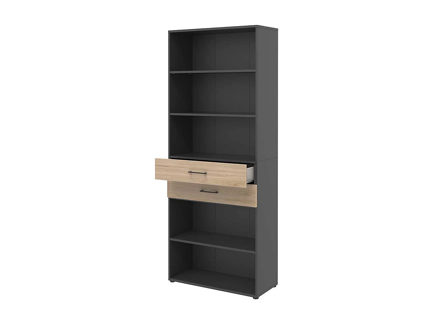 Hohes B�roregal mit zwei Schubladen R�ckwand