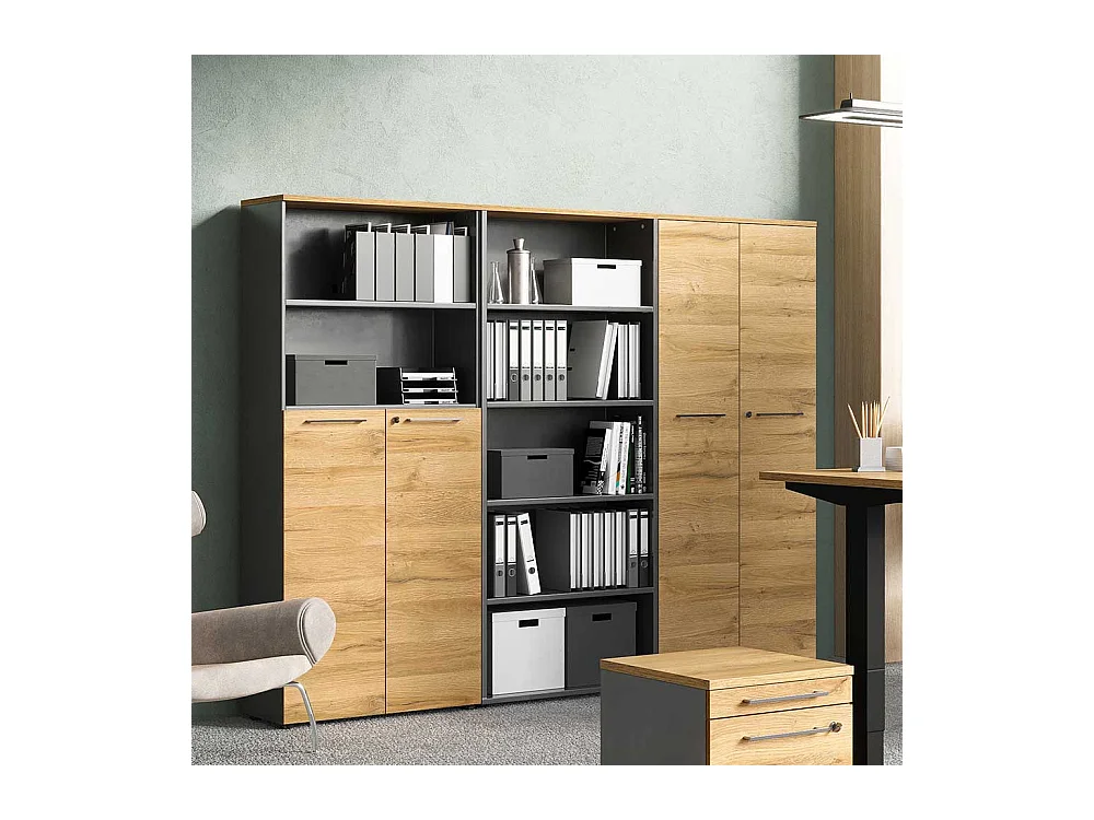 Ordnerregal in Dunkelgrau und Wildeiche Optik 80 cm breit